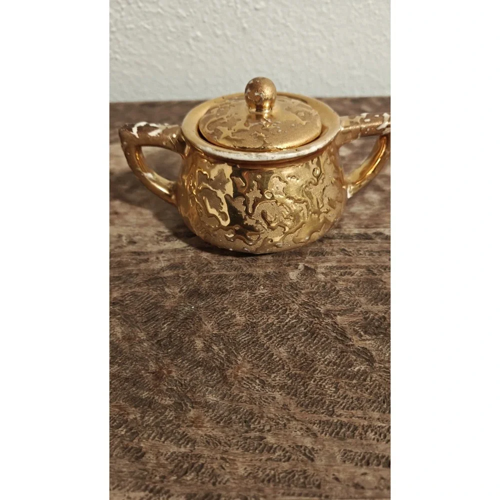 McCoy Pottery 24k Weeping Gold Sugar Bowl & Creamer Set, 1950's MCM